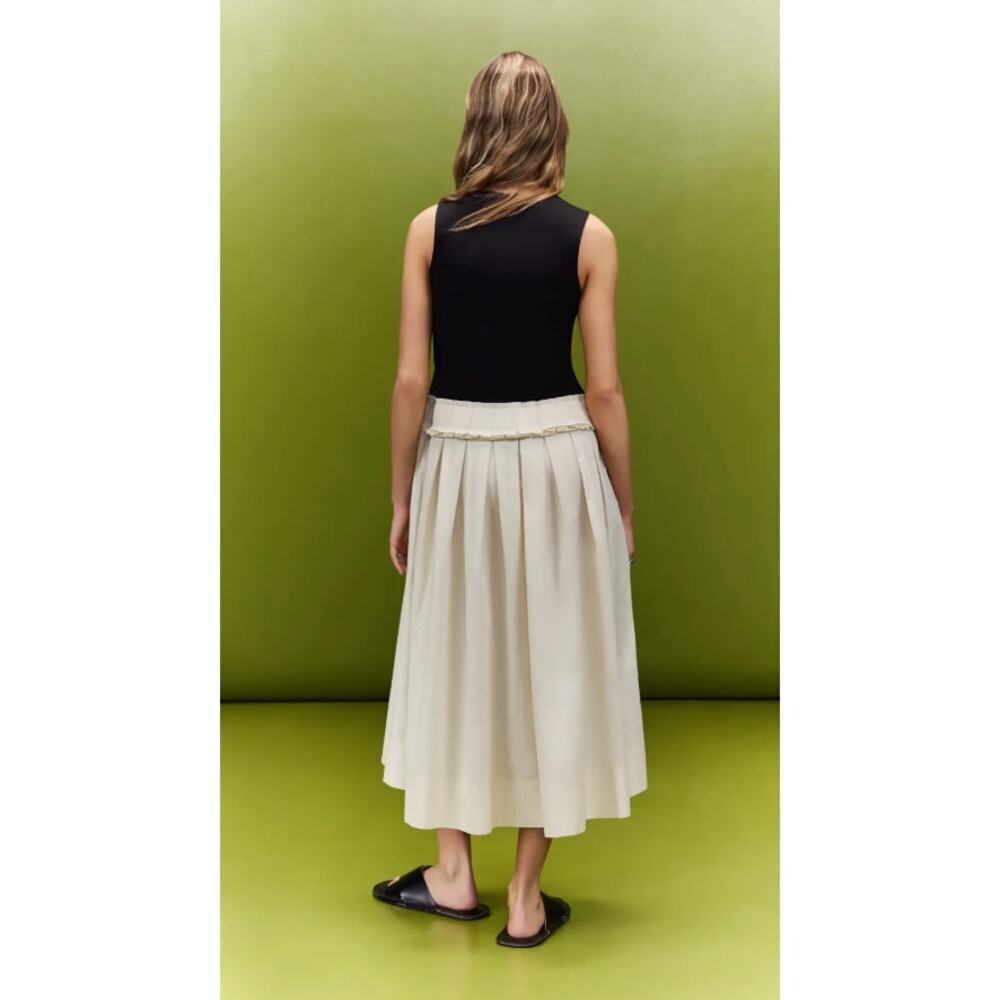 PLAN C x RTR Knit And Poplin Two Toned Pleated Midi Dress Size 4 - Picture 3 of 10
